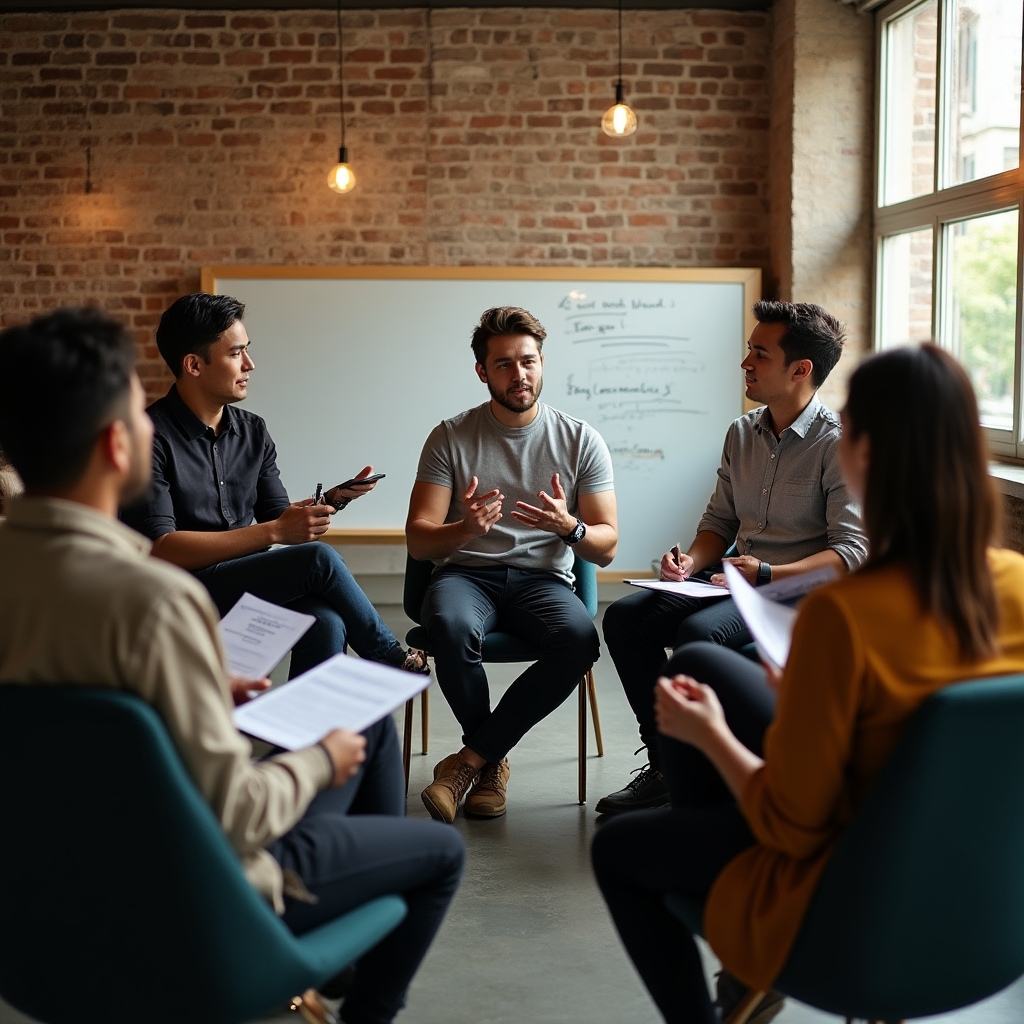 A small group of young Filipino professionals seated in a circle during an interactive financial workshop